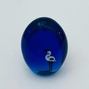 Blue Glass Paperweight With Beautiful Stork Bird Encased Inside New Beginnings